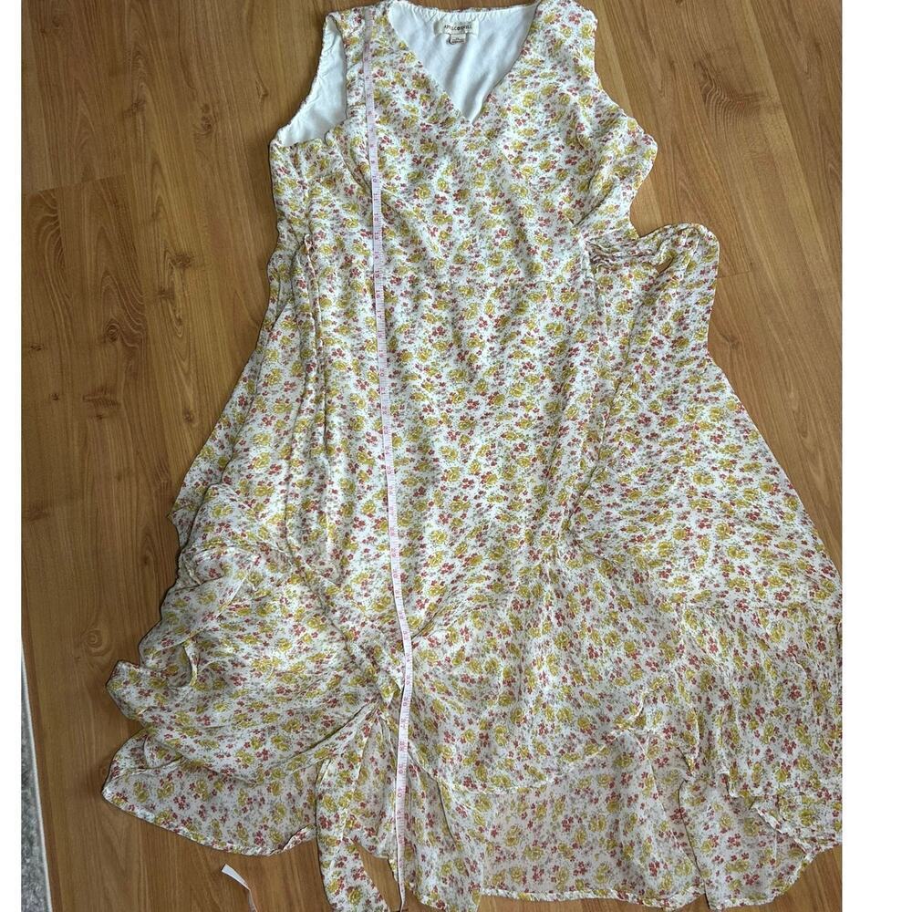 90's Vintage April Cornell Yellow Floral Pattern Wrap Midi Dress Boho Whimsy XL - Picture 9 of 11